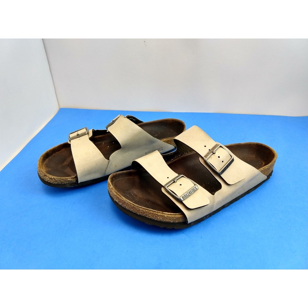 Womens Birkenstock Arizona Sandals Beige Leather Slide Size 42 US 11